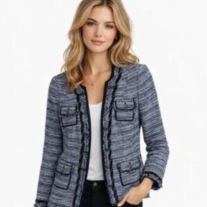 White House Black Market blue tweed jacket